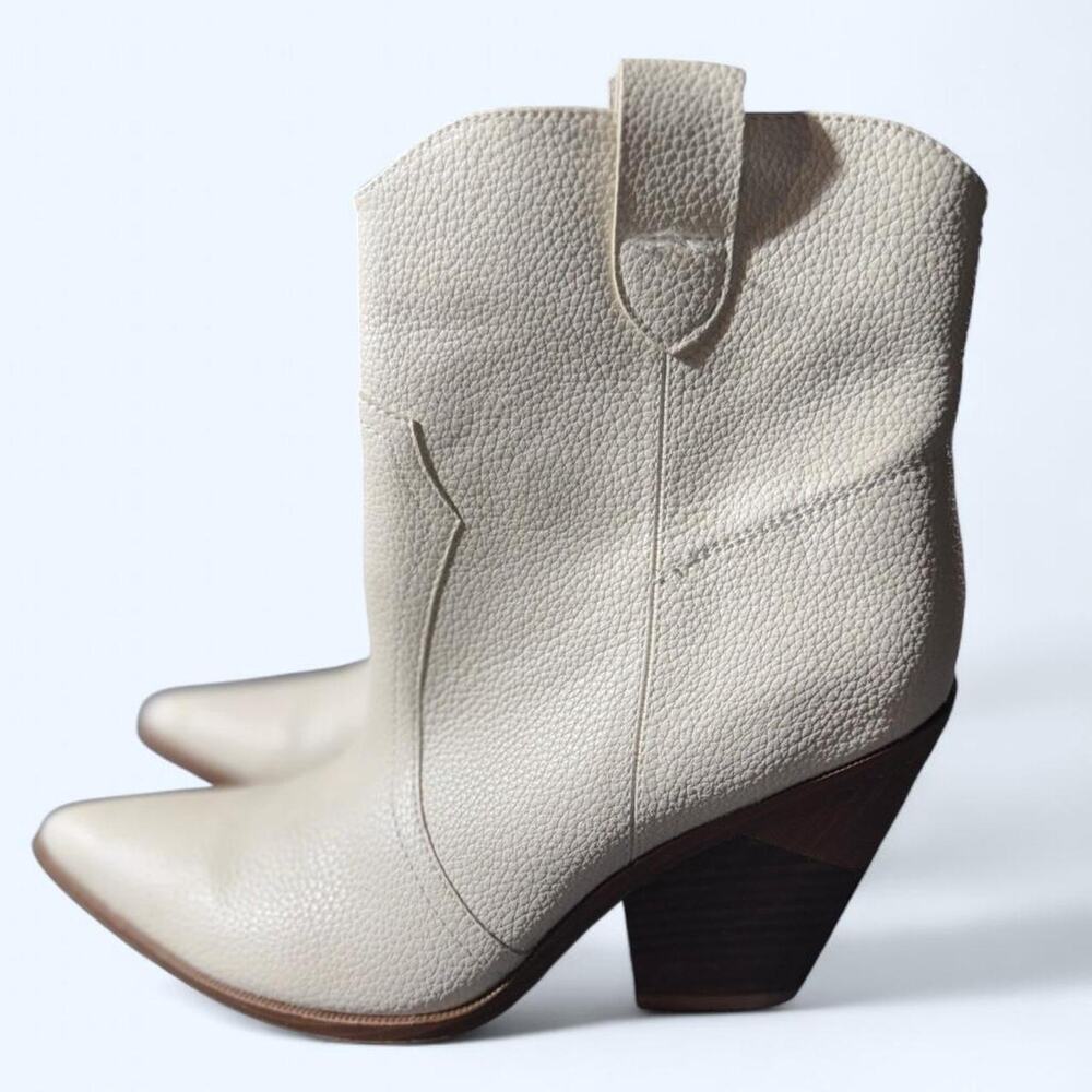 Cream faux leather western ankle